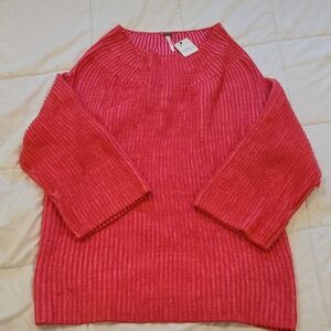 Free People Bright Pink Ribbed Sweater